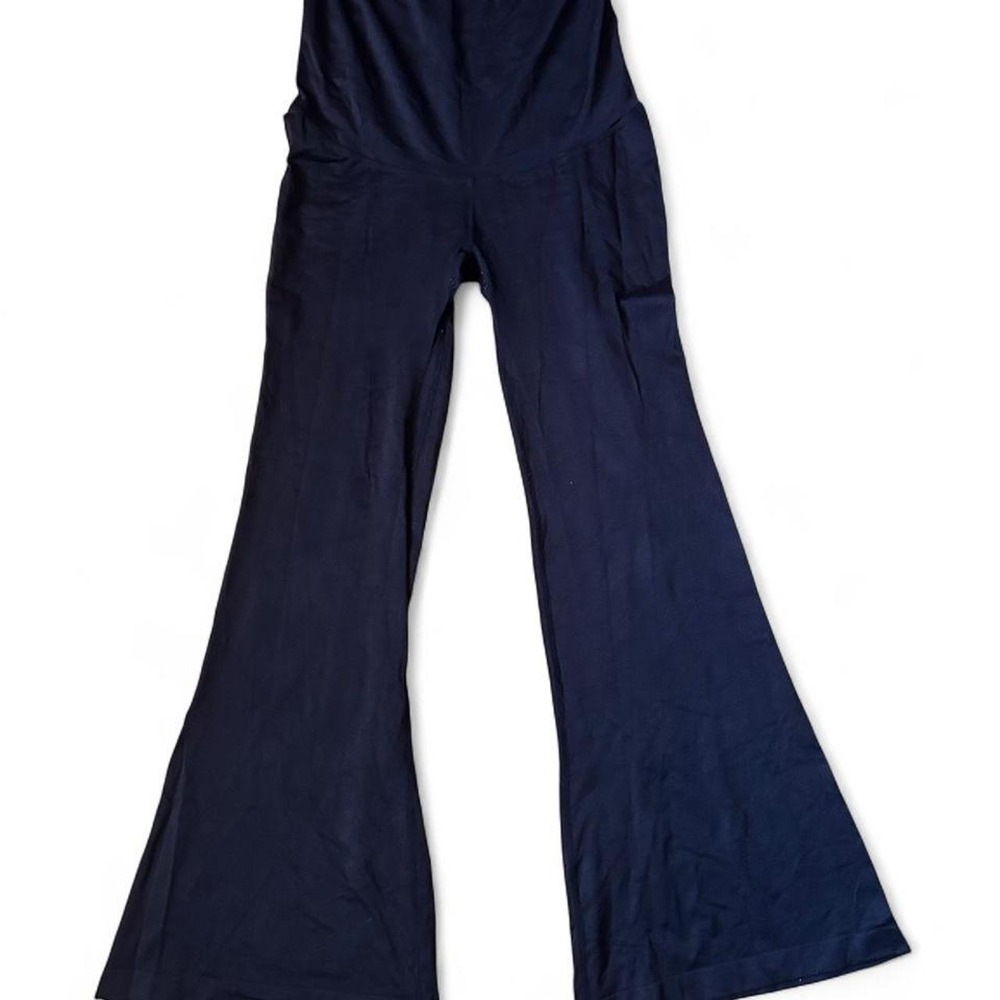 Maternity Pants Black Baby Bump Flare Fold-over Stretch Y2K Comfy Yoga Medium
